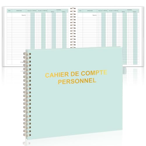 1 Cahier de Compte Personnel à Spirale 80 Pages 21x19cm Cahier de Compte Personne Format Horizontal Clip de Stylo Latéral Pour la Gestion des Finances...