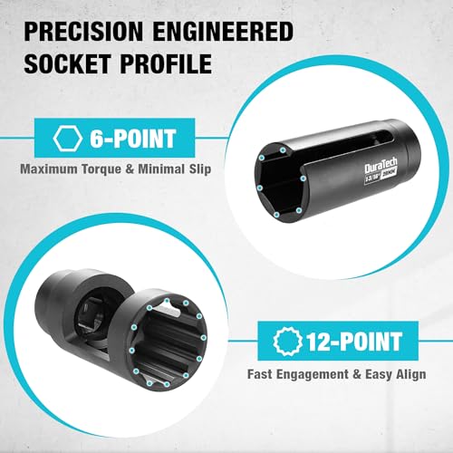 Image of DURATECH 12-Piece Oxygen Sensor Socket Set, O2 Sensor Removal Tool Kit with 22mm, 27mm, 29mm, 7 /8 inch and 1-1 /16 inch Sockets, 3 /8 inch & 1 /2 inch Drive, Thread Chasers, O2 Sensor Socket Set with Storage Case