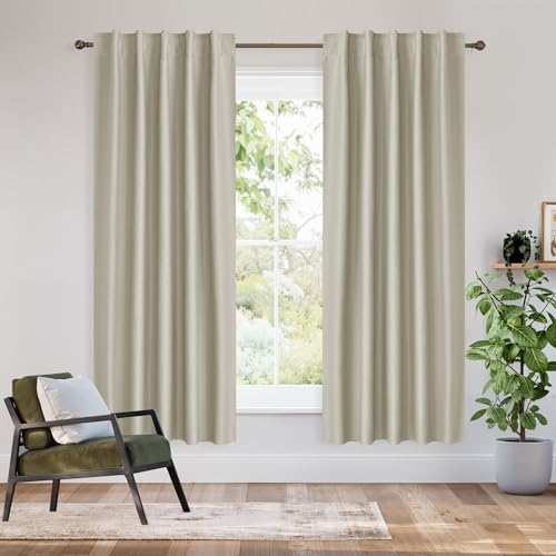 Image of RYB HOME 100% Blackout Short Curtains for Small Window, Thermal Insulated Noise Reducing Back Tab Curtains for Nursery Bathroom Basement, 42 inches Wide by 54 inches Long, Natural