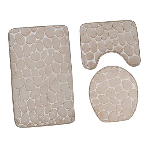 HomeDecTime 3-teiliges Badematte Badteppich Badvorleger rutschfeste WC-Vorleger WC-Deckelbezug Set - Beige – Bild 5