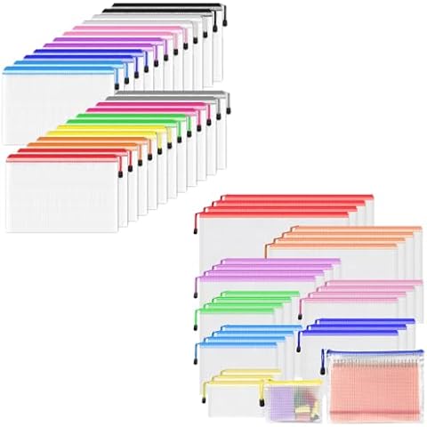 Smarpau 24pcs A5 Zipper Pouch Bundle with 32pcs 8 Sizes Mesh Zipper Pouch for Organizing Cover