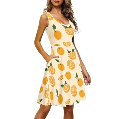 Image of Women's Casual Loose Sundress Midi Sleeveless Crewneck Dress Summer Beach Tank Dress with Pockets