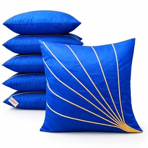 Image of LOFEY Dupion Silk Cushion Cover, 16 x 16 Inch (40 x 40 cm), Decorative Sofa Pillow Cover, Zipper Closure (2, Blue)