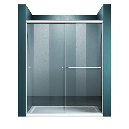 Elegant Bypass Sliding Shower Door 58 1/2-60" W X 72" H Shower Glass Doors, 1/4" Tempered Clear Glass, Brushed Nickel Double Sliding Shower Door #TOP6