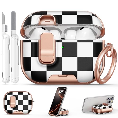 Image of for AirPod Pro 3 Case 2025, with Safty Lock & Phone Stand for Floral AirPod Pro 3 Generation Case Cover for Women Girly, iPod Pro 3 Cases with Keychain & Cleaner Kit -Large Checkered