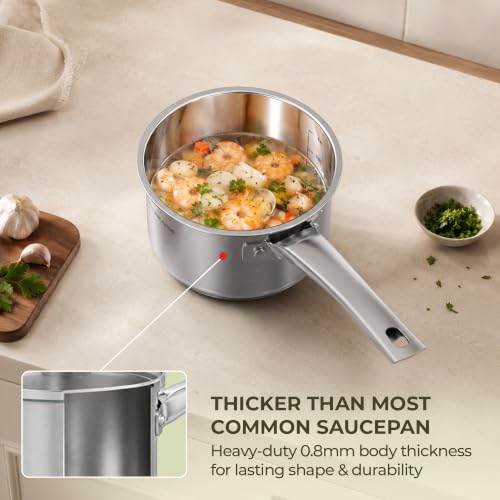 Image of SUNHOUSE 4 QT Stainless Steel Sauce Pan with Lid, Small Pot for Cooking | PFOA-Free Small Sauce Pot for Cooking & Milk Pan - Induction Compatible