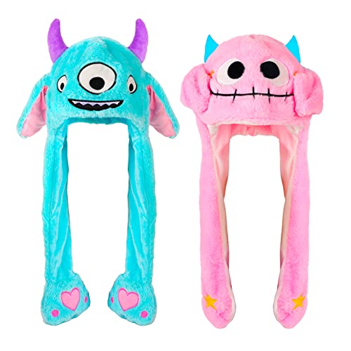 YC JILAI 2 Pack Ear Moving Monster Hat Plush Animal Ears Jumping up Hat Two Style Halloween Christmas Cosplay Novelty Party Cap for Adult Women...