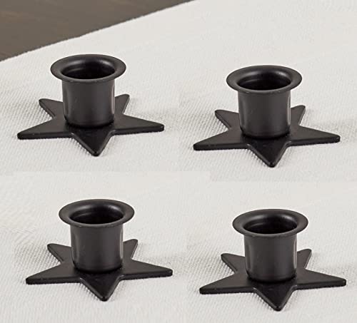 Pack of 4 Star Black Metal Taper Candle Holders by Factory Direct Craft - Candlestick Bases for Country Primitive, Farmhouse or Modern Decor (1-1/2