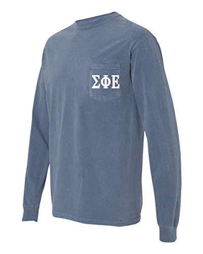 Sigma Phi Epsilon Fraternity Comfort Colors Pocket Long Sleeve Shirt (Medium, Blue Jean)