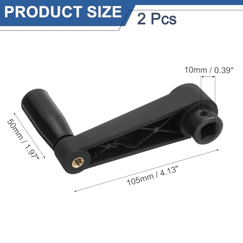 Image of uxcell 2Pcs 10x105mm (Dia x L) Revolving Handwheel Machine Handle, Universal Lathe Crank Grip Replacement for Industry Lathe Milling Grinding Machine, Black (Square Hole)