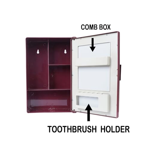 Image of PGen Small Size Mini Wall Mounted Mirror Storage Cabinet Organiser Shelf for Bathroom Kitchen Washbasin Dressing Room (Marooon)