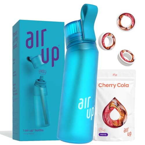 air up® water bottle (22oz) Ocean Blue + 3 Cherry Cola pods | Sugar free flavor pods & Water bottles with straw | Flavored water bottle
