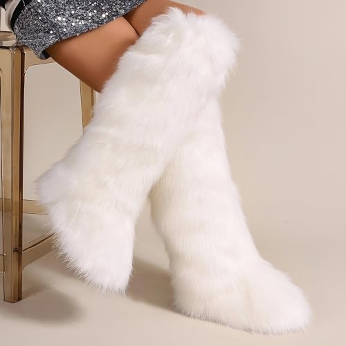 MRTAILOR Knee High Furry Faux Fur Snow Boots for Women4