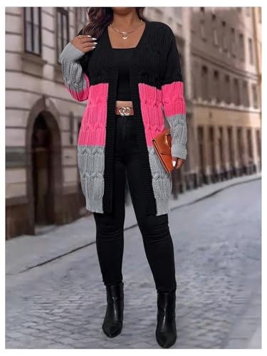 Image of SOLY HUX Women's Plus Size Color Block Cardigan Sweater Open Front Long Sleeve Casual Cardigans