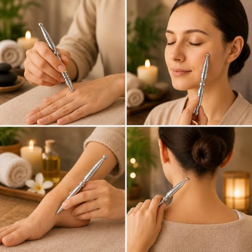 Image of Acupuncture Pen, Facial Reflexology Tools Stainless Steel, Trigger Point Massager Tool, Deep Tissue Massage Tool 1 pcs (Accupresour pen 4)