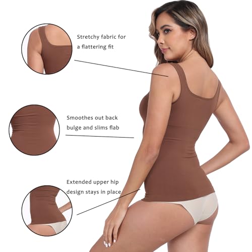 Image of YIOIOIO Womens Shapewear Tank Top Square Neck Tummy Control Compression | No Bust Compression, Anti-Roll Hem, Back Support, Seamless Design, 4-Way Stretch, All-Day Wear Comfort