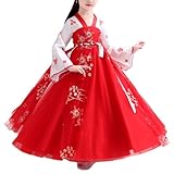 Girls Ancient Hanfu Dress Chiffon Chinese New Year Traditional Tang Suit Floral Embroidery Red