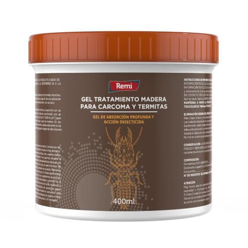 Remi Hogar Gel Mata Carcoma y Termitas para Madera | Tratamiento Curativo y Preventivo | Protector de Madera Interior | Elimina Larvas de Carcoma e Insectos Xilófagos | Listo para Usar | 400 ml