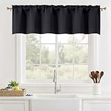 OVZME Black Valance for Windows - Solid Small Blackout Curtain Valance for Kitchen, Farmhouse Dual Rod Pocket Short Curtain Basement Window Curtains, 1 Piece, 60Wx14L