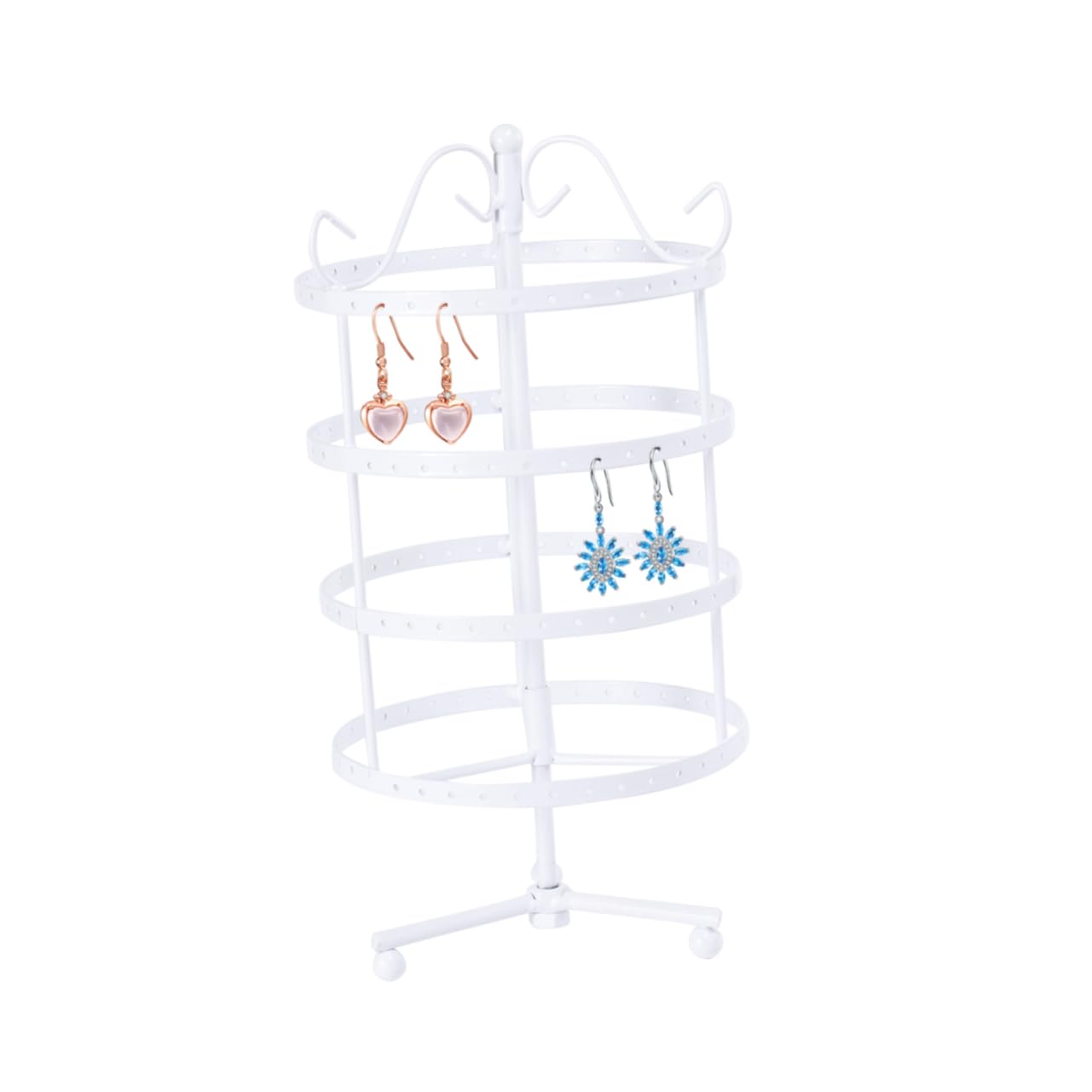 Ipetboom Espositore per Orecchini Girevole a 4 Livelli 144 Fori Bianco | Supporto Rotondo in Metallo Resistente, per Negozi e Casa, Adatto a Ragazze e Donne