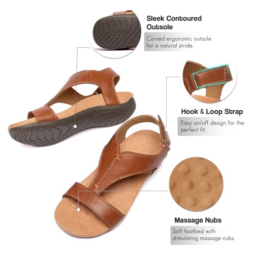 Image of Women's Orthopedic Sandals Open Toe T-Strap Orthopedic Flat Sandals Arch Support and Adjustable Straps Orthotic Sandal Walking Comfort Summer Shoes