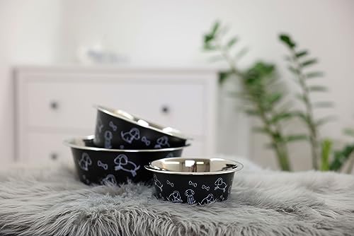 Kerbl Pet Edelstahlnapf, Hundenapf, schwarz, 900ml, für Futter und Wasser, spülmaschinenfest, robust, mit Motiv