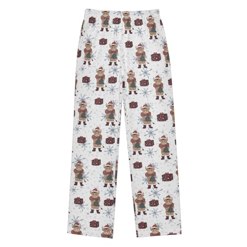 Merry Christmas Cow Snowflake Boys Long Pants Soft Trousers Elastic Waist Kids Lounge Bottoms with Pockets S-XL