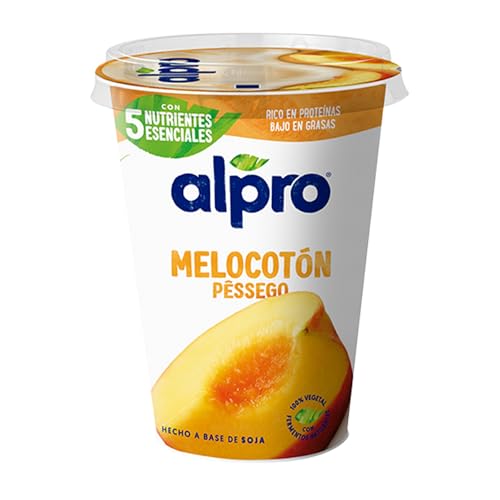 Alpro Yogur Fermentado a Base de Soja con Sabor a Melocotón, sin Gluten, sin Lactosa, Calcio y Vitaminas B2, B12 y D2 Añadidas, 400 g