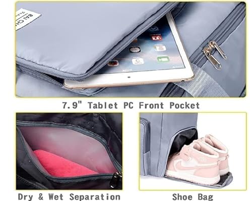 Image of SRZ Samrukzone Nylon Travel Duffle Bag with Wet Pocket & Shoe Compartment, Weekender Overnight Gym Shoulder Bag for Men & Women (44 x 18 x 29 cm (Light Blue)