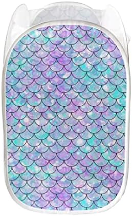 GOSTONG Bling Mermaid Print Storage Bin Laundry Hamper Cloth Baby Nursery Toys Pop Up Basket Protable Storage Bin for Kids Room