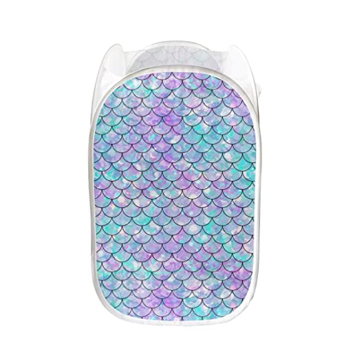 Gostong Bling Mermaid Print Storage Bin Laundry Hamper Cloth Baby Nursery Toys Pop Up Basket Protable Storage Bin For Kids Room #TOP25