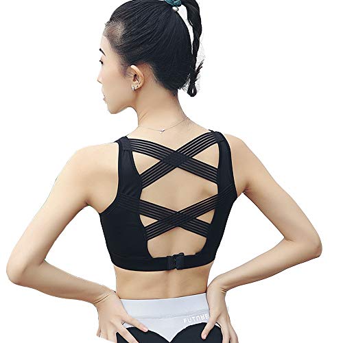 Lfives-cl Biustonosz treningowy do jogi, damski biustonosz sportowy Criss Cross Back Gym Yoga BHS ze zdejmowanymi miseczkami sportowy biustonosz dla kobiet (kolor: czarny, rozmiar: S)