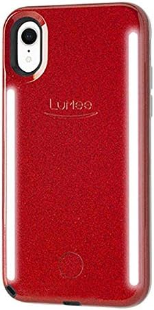 LuMee Duo Phone Case, Red Glitter | Front & Back LED Lighting, Variable Dimmer | Shock Absorption, Bumper Case, Selfie Phone Case | iPhone XR Only