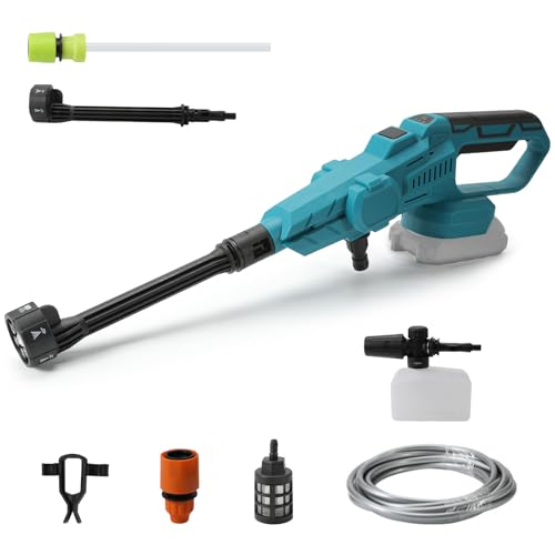 Nettoyeur Haute Pression sans Fil,pour Batterie Makita 18V,70 Bar Pistolet Haute Pression,Buse 6 en 1,Tuyau de 5 m,pour Le Nettoyage de la Cour, de la Voiture et du Sol du Jardin(Pile Non Incluse)