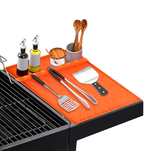 GIcGIeo Grill Mats, Silicone BBQ Grill Mat, Grill Mat for Gas Grill, Reusable Grill Mats, Grill Mats for Gas Grill, Grill Mat Suitable for Kitchens, Grills, Ovens, Microwaves (Orange)