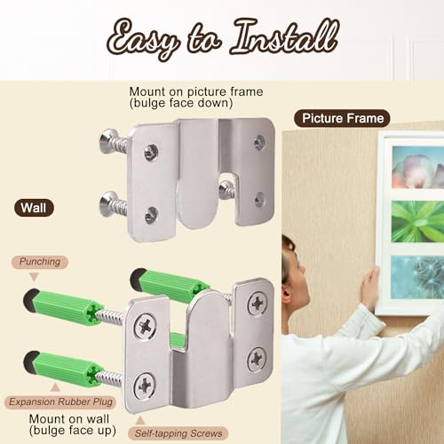 Image of MroMax 20PCS Flush Mount Bracket 1.69 inch x 0.75 inch Interlocking Photo Frame Hook Zinc Plated Wall Mount Clip Hook for Picture Display Art Gallery Wall Mount Hardware Silver