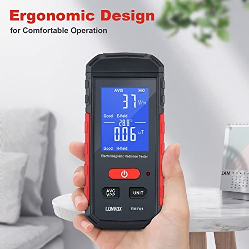 Emf Meter, Lonvox Electromagnetic Field Radiation Detector, Rechargeable Emf Detector, Ghost Hunting Equipment With Large Lcd, 3-In-1 Emf Reader For Testing Electric Field, Magnetic Field, Temperature #TOP6