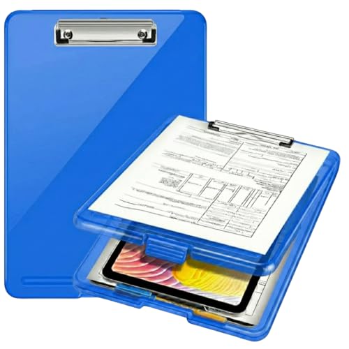 Image of Yajnas Clip Pad /Clipboard with Built-in Storage Compartment and Pen Holder - Durable, Lightweight Writing Pad with Snap Closure - Ideal for Office, School, Fieldwork (Dark Blue Colour)