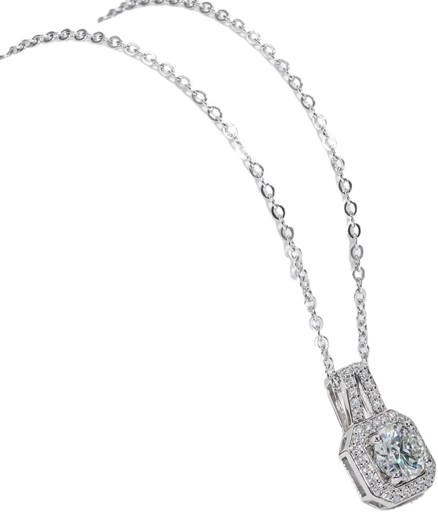 Collier moissanite coussin 1ct en argent 925 le cadeau d'anniversaire idéal