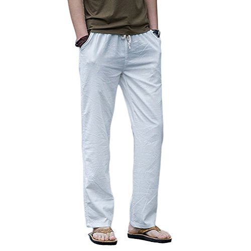 HomDSim Leinenhose Herren Sommer Lang Casual Strandhosen Leinen Hose Männer Freizeithose mit Gummizug Cover
