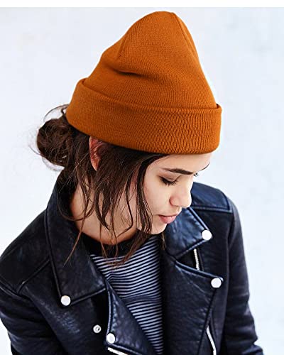 Image of Satin Lined Winter Beanie Hats for Women Unisex Cotton Knitted Cuffed Knit Hat with Silky Lining Slouchy Skull Cap
