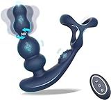 Anal Vibratoren für Mann Sex Spielzeug - 4 In 1 Prostata Stimulation Fernbedienung Analkugeln Buttplug Dildo mit Doppelte Penisringe 10 Vibrations & 3 Rotationsmodi Prostata Massagegerät Analplug