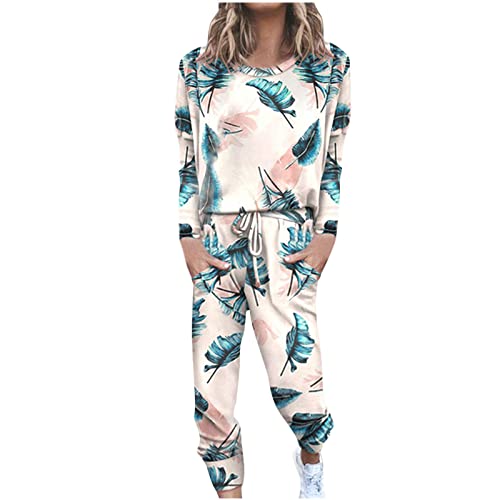 Hatoys Tie Dye Print Gradient Sports Outfit Oversized Drop Shoulder Tops Set for Women, Drawstring High Waist Pocketed Joggers Baggy Cuffed Pants Womens Sports Wear Set Daily Leisure Outfits