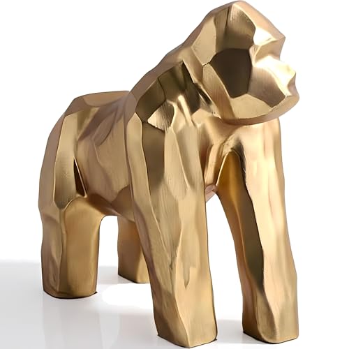 Estatua de Gorila Dorado de Resina Abstracta 8.3 pulg