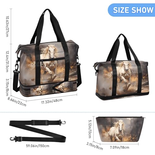 ALAZA Horse Running Animal Travel Duffel Bag for Women Men Sports Gym Bag with Shoe Compartment Tote Weekender Overnight Bag with Wet Pocket for Travel, Gym,Yoga,Swimming3