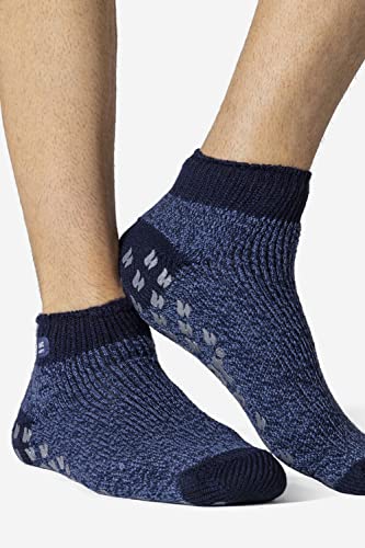 HEAT HOLDERS - Mens 2.3 TOG Warm Thick Anti Slip Low Cut Ankle Thermal Slipper Socks | Trainer Socks with Grips for Winter (6-11, Navy) - 2