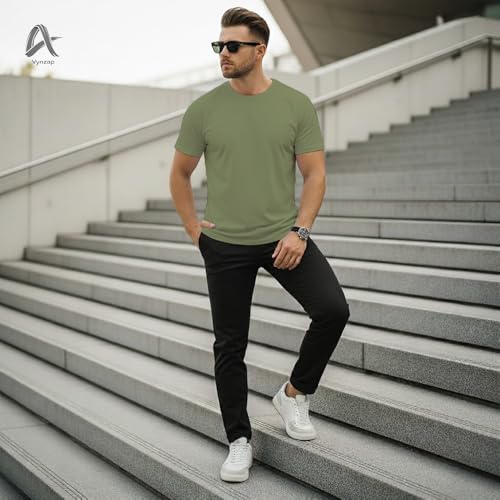 Image of Men's Premium 100% Cotton T-Shirt, Lightweight Short Sleeve Crew Neck Tee, Soft Breathable Summer Essential, Regular Fit