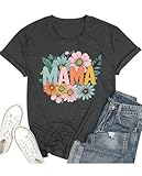 AMWIPE Mama Shirt Women Mom Boho Floral Wildflowers Graphic Tee Mama Tshirt Casual Summer Short Sleeve Tops