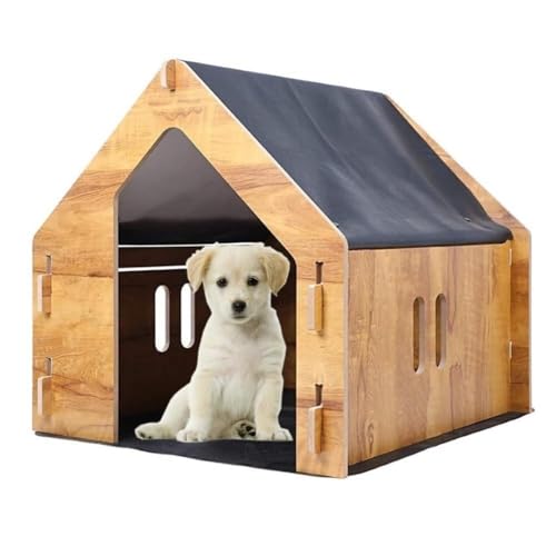 Image of Wooden Dog House, Durable Outdoor Pet Shelter for Small and Medium Dogs, Weather-Resistant Wooden Kennel with Elevated Floor and Sloped Roof for Home Garden (Big)