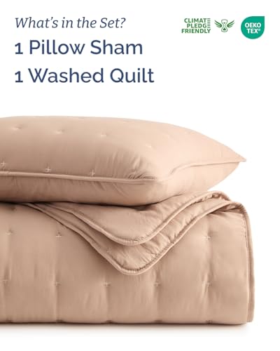Image of Quilts Twin Size - Bedspread for Twin Size - Lightweight Comforter Set - Quilt Bedding Set for All-Seasons - Ultra Soft, Breathable & Comfy - Summer Coverlet w / 1 Pillow Sham - 68 inch x 86 inch, Light Brown
